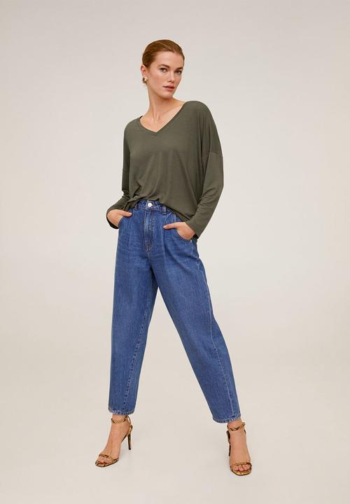 MANGO - T-shirt rib over - khaki