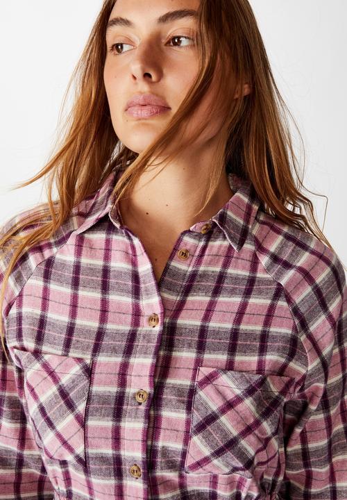 Cotton On - Woven check shirt dress - alexa check blackberry wine