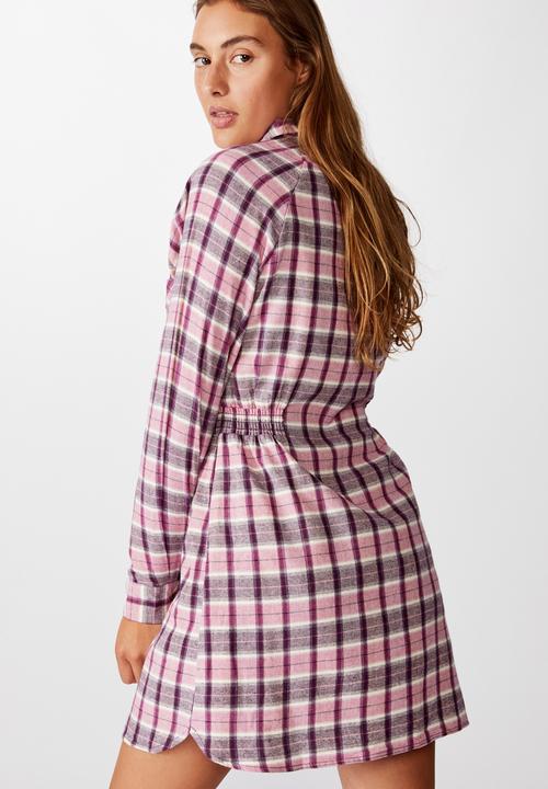 Cotton On - Woven check shirt dress - alexa check blackberry wine