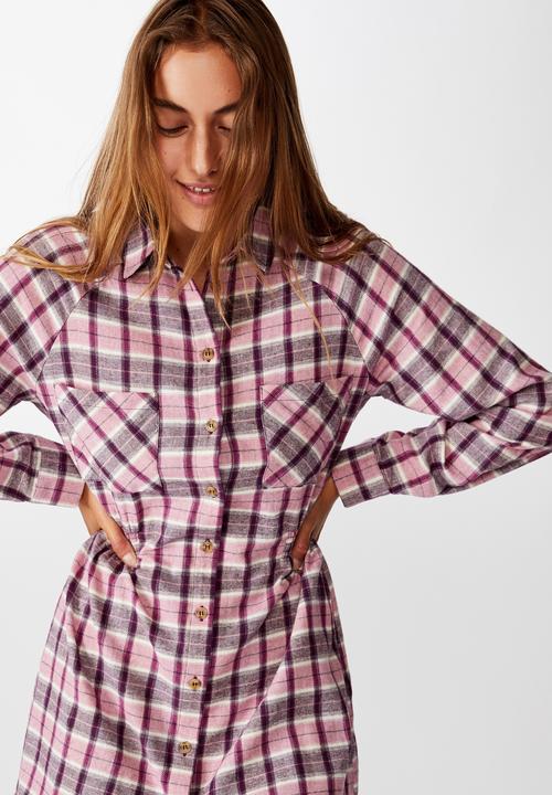 Cotton On - Woven check shirt dress - alexa check blackberry wine