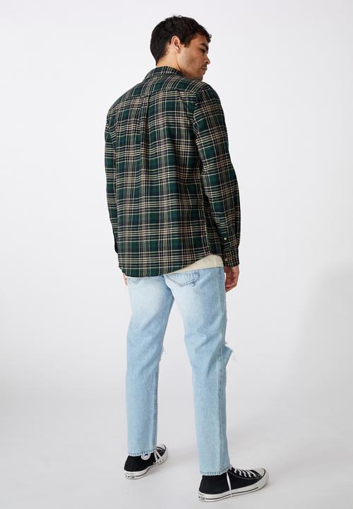 Cotton On - Rugged long sleeve shirt - khaki black check