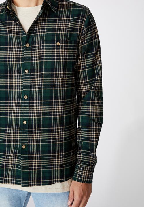 Cotton On - Rugged long sleeve shirt - khaki black check