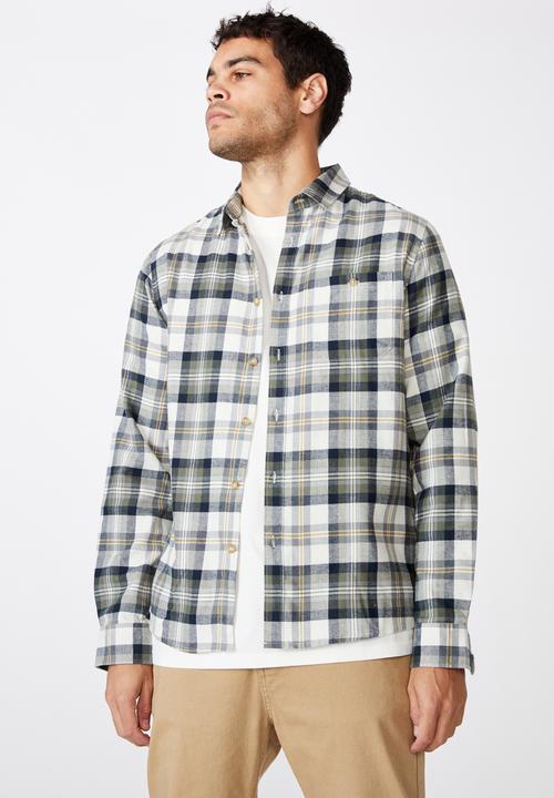 Cotton On - Rugged long sleeve shirt - white khaki check