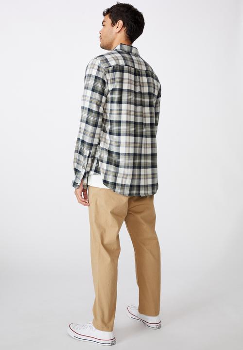 Cotton On - Rugged long sleeve shirt - white khaki check