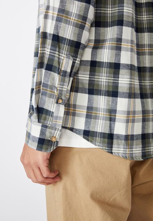 Cotton On - Rugged long sleeve shirt - white khaki check