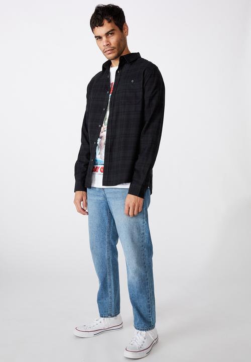 Cotton On - Rugged long sleeve shirt - black check