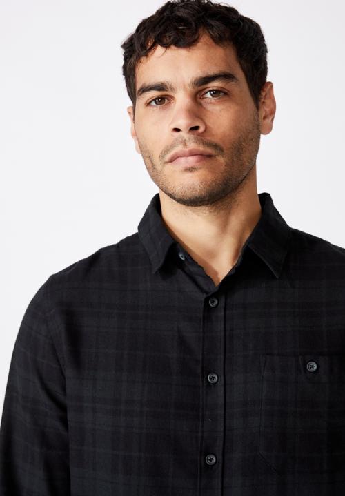Cotton On - Rugged long sleeve shirt - black check