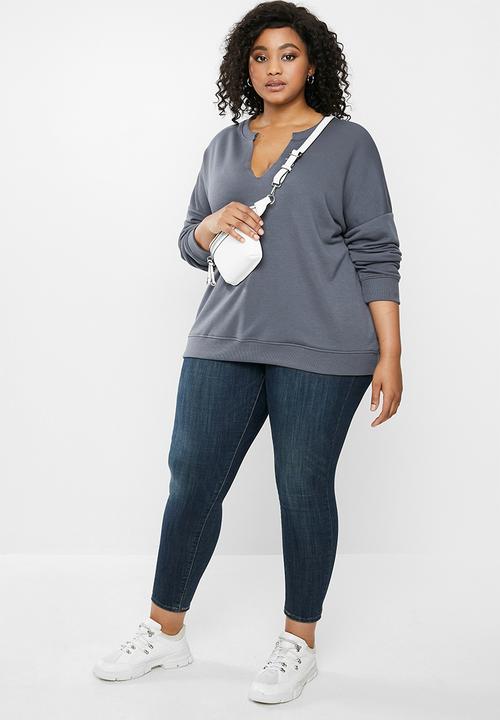 Missguided - Plus oversized notch neck sweatshirt - grey