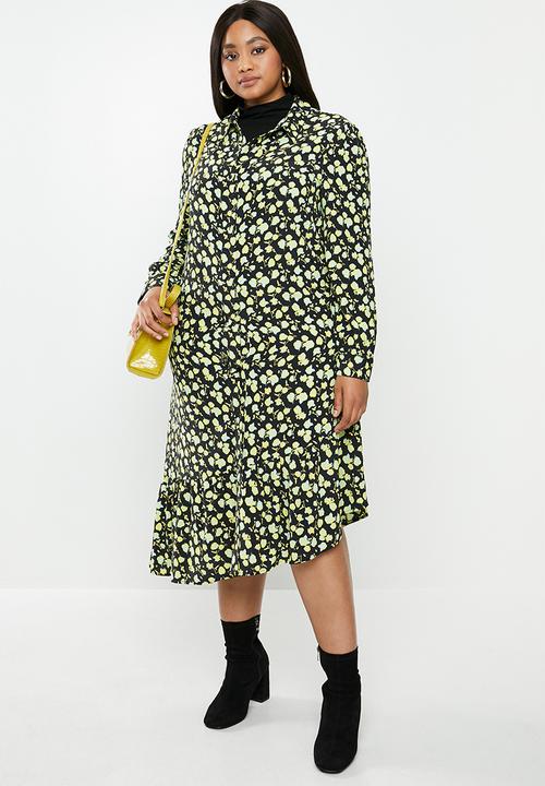 Glamorous - Plus mini wrap dress - green & black 
