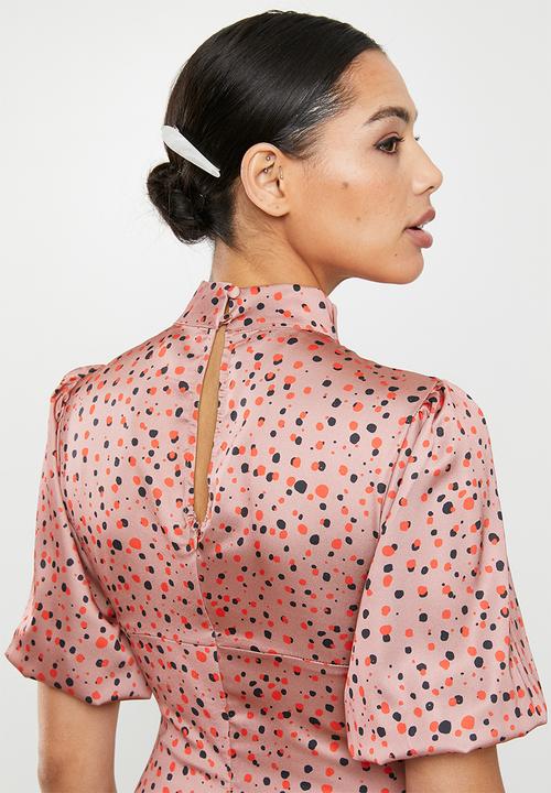 Glamorous - Rose spotted midi with puff sleeve - pink