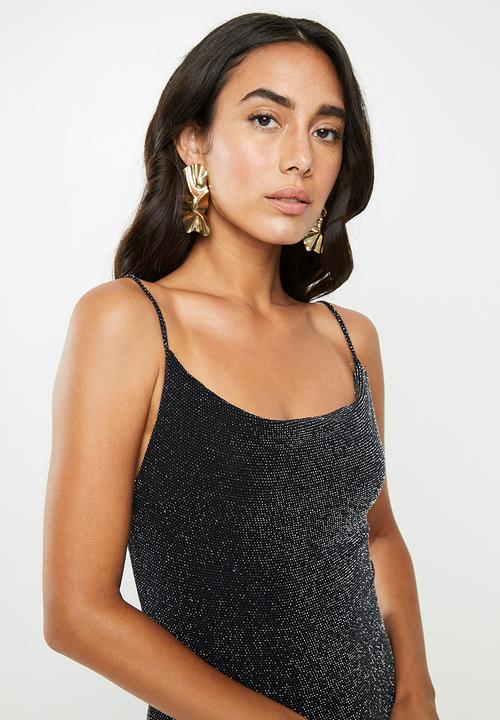 VELVET - Cowl midi bodycon - black