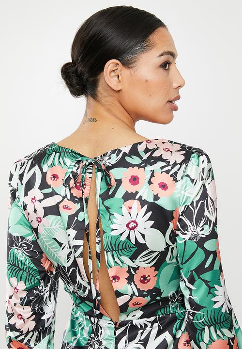 Glamorous - Long sleeve floral midi dress - multi 