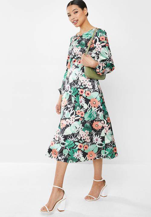 Glamorous - Long sleeve floral midi dress - multi 