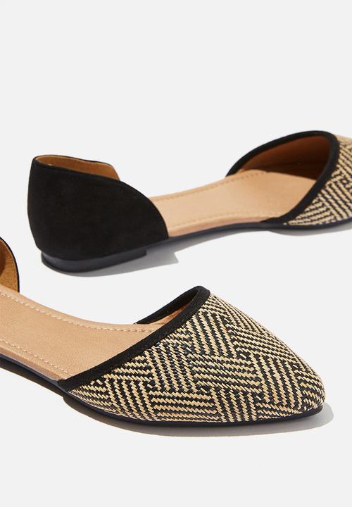 Cotton On - Bobbi cut out point - black natural raffia