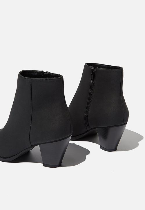 Cotton On - Isabelle heeled ankle boot - black nubuck