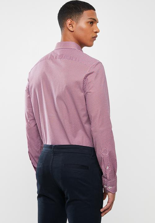 POLO - Mens James signature pattern long sleeve shirt - red & blue 