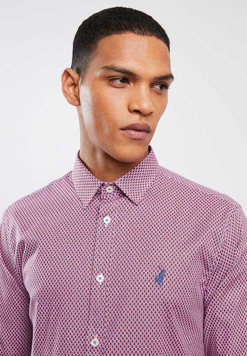 POLO - Mens James signature pattern long sleeve shirt - red & blue 