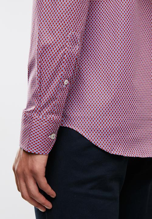 POLO - Mens James signature pattern long sleeve shirt - red & blue 