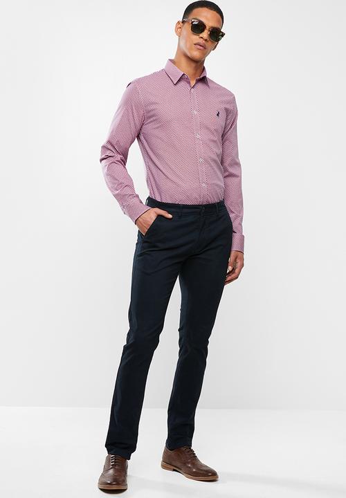 POLO - Mens James signature pattern long sleeve shirt - red & blue 