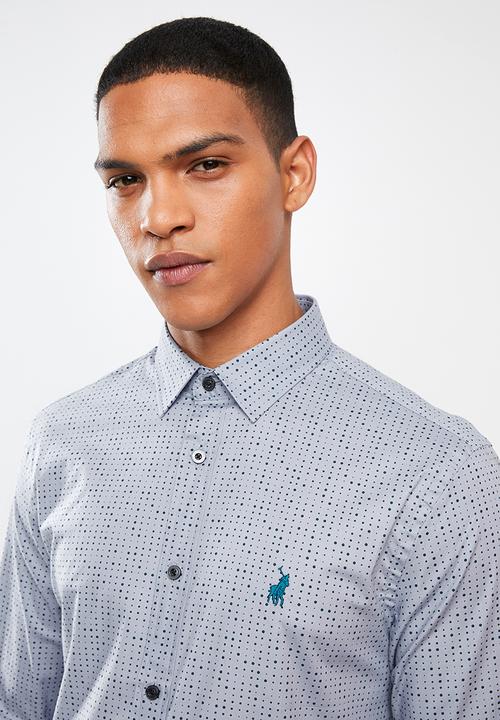 POLO - Mens Wyatt signature print long sleeve shirt - blue & green