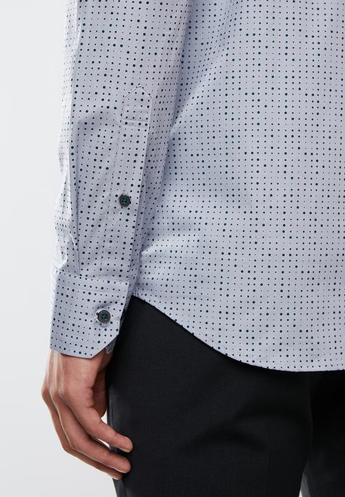 POLO - Mens Wyatt signature print long sleeve shirt - blue & green