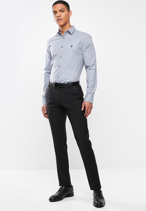 POLO - Mens Wyatt signature print long sleeve shirt - blue & green