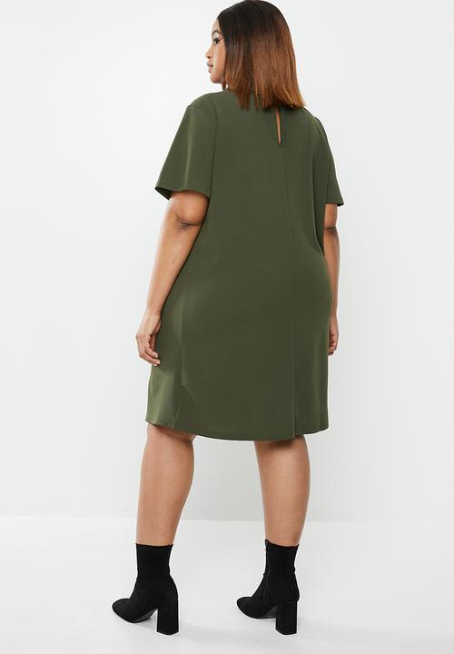 edit Plus - Flute collar shift dress - khaki