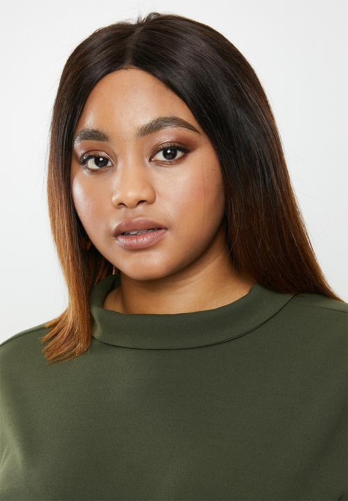 edit Plus - Flute collar shift dress - khaki