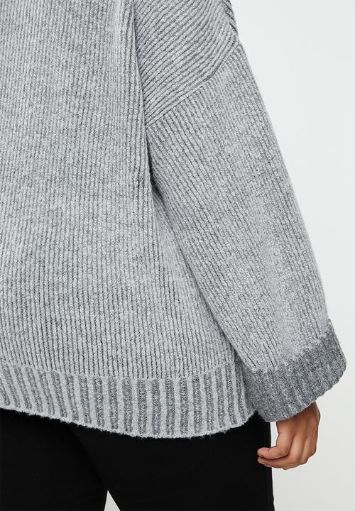 edit Plus - Ribbed balloon boxy knit - grey