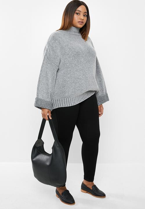 edit Plus - Ribbed balloon boxy knit - grey