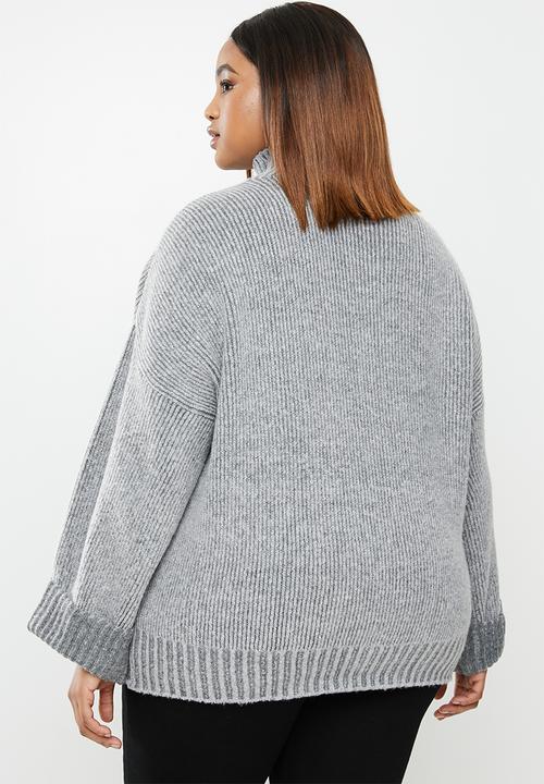 edit Plus - Ribbed balloon boxy knit - grey