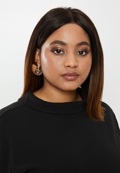 edit Plus - Flute collar shift dress - black