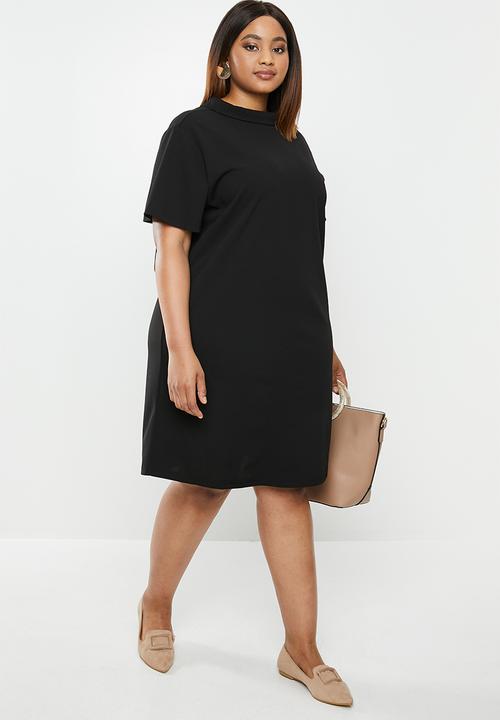 edit Plus - Flute collar shift dress - black