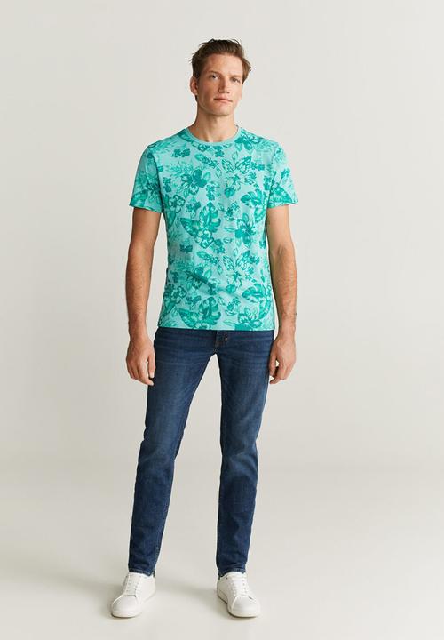MANGO - Flower T-shirt - teal