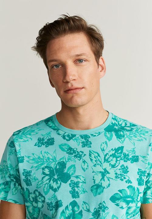 MANGO - Flower T-shirt - teal
