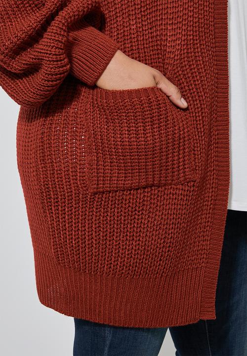 Superbalist - Dropped shoulder ropped knit cardi - brick