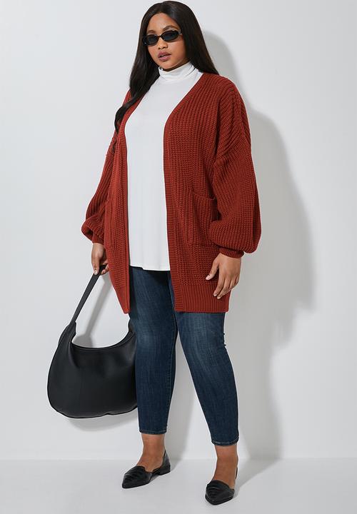 Superbalist - Dropped shoulder ropped knit cardi - brick