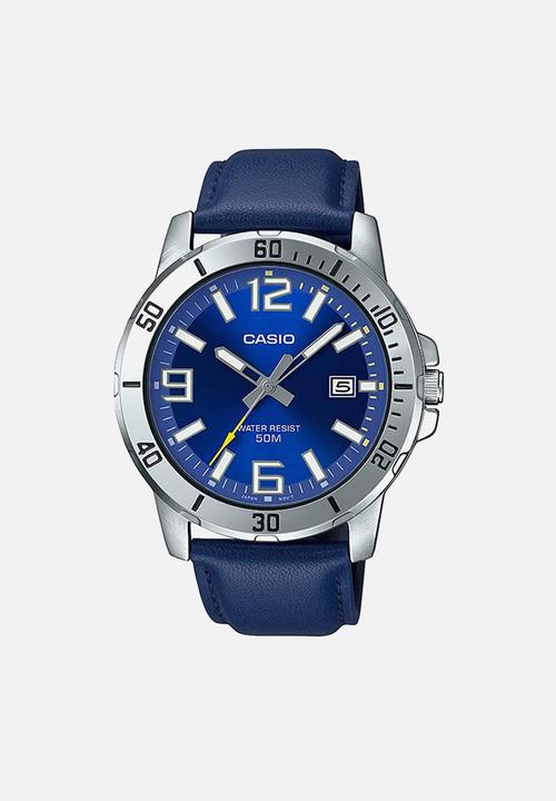 casio silver blue watch