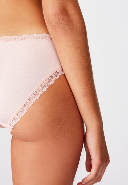 Cotton On - Smooth lace trim bikini brief - soft cameo pink spot