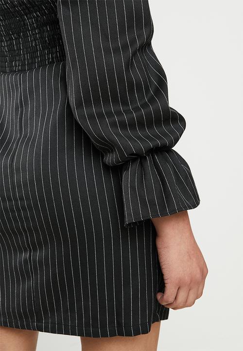 Glamorous - Puff sleeve stripe mini - black & white