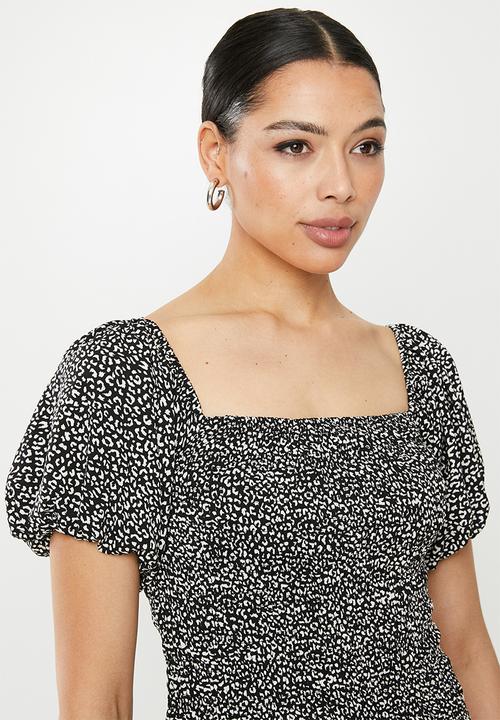 Glamorous - Mini mono puff sleeve leopard dress - black & white