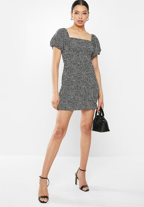Glamorous - Mini mono puff sleeve leopard dress - black & white