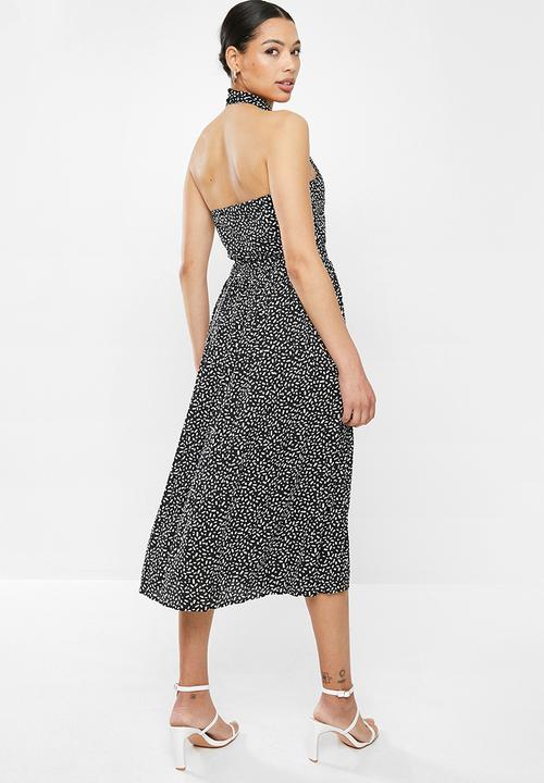 Glamorous - Geo print halter neck midi - black & white