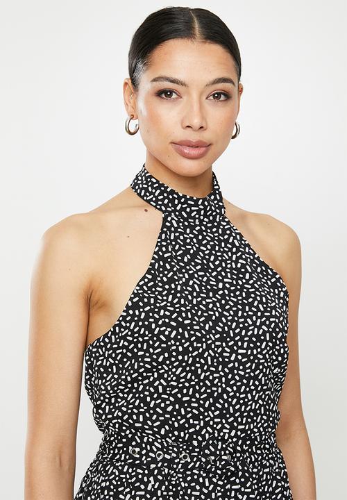Glamorous - Geo print halter neck midi - black & white