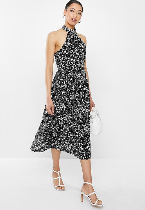 Glamorous - Geo print halter neck midi - black & white