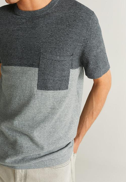 MANGO - Cotton linen-blend knit t-shirt  pastel grey