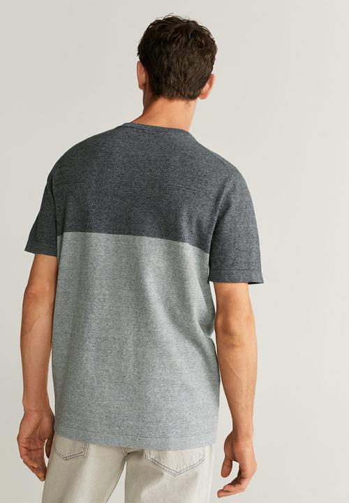 MANGO - Cotton linen-blend knit t-shirt  pastel grey