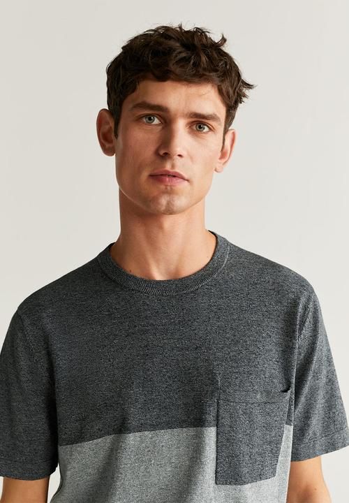 MANGO - Cotton linen-blend knit t-shirt  pastel grey
