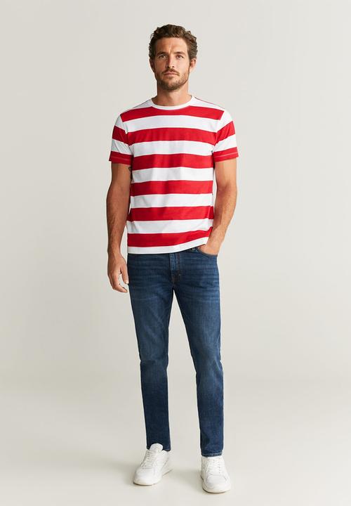 MANGO - Chelsear T-shirt - red & white