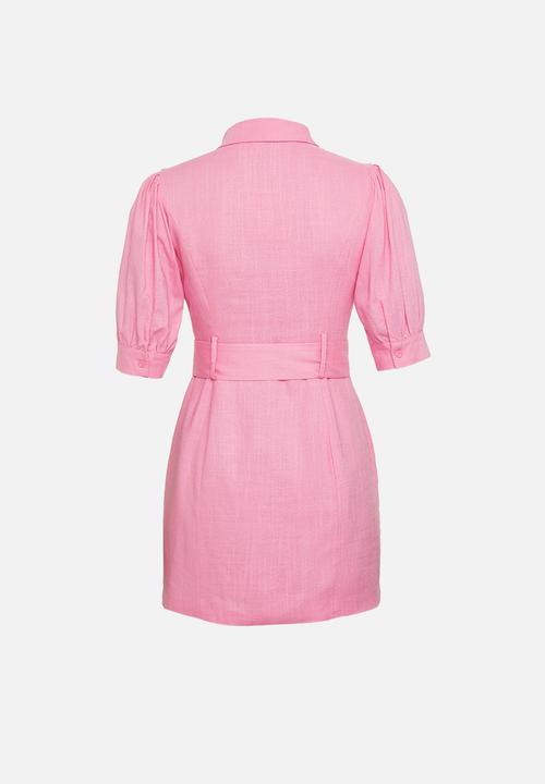 Glamorous - Petite belted mini shirt dress - pink